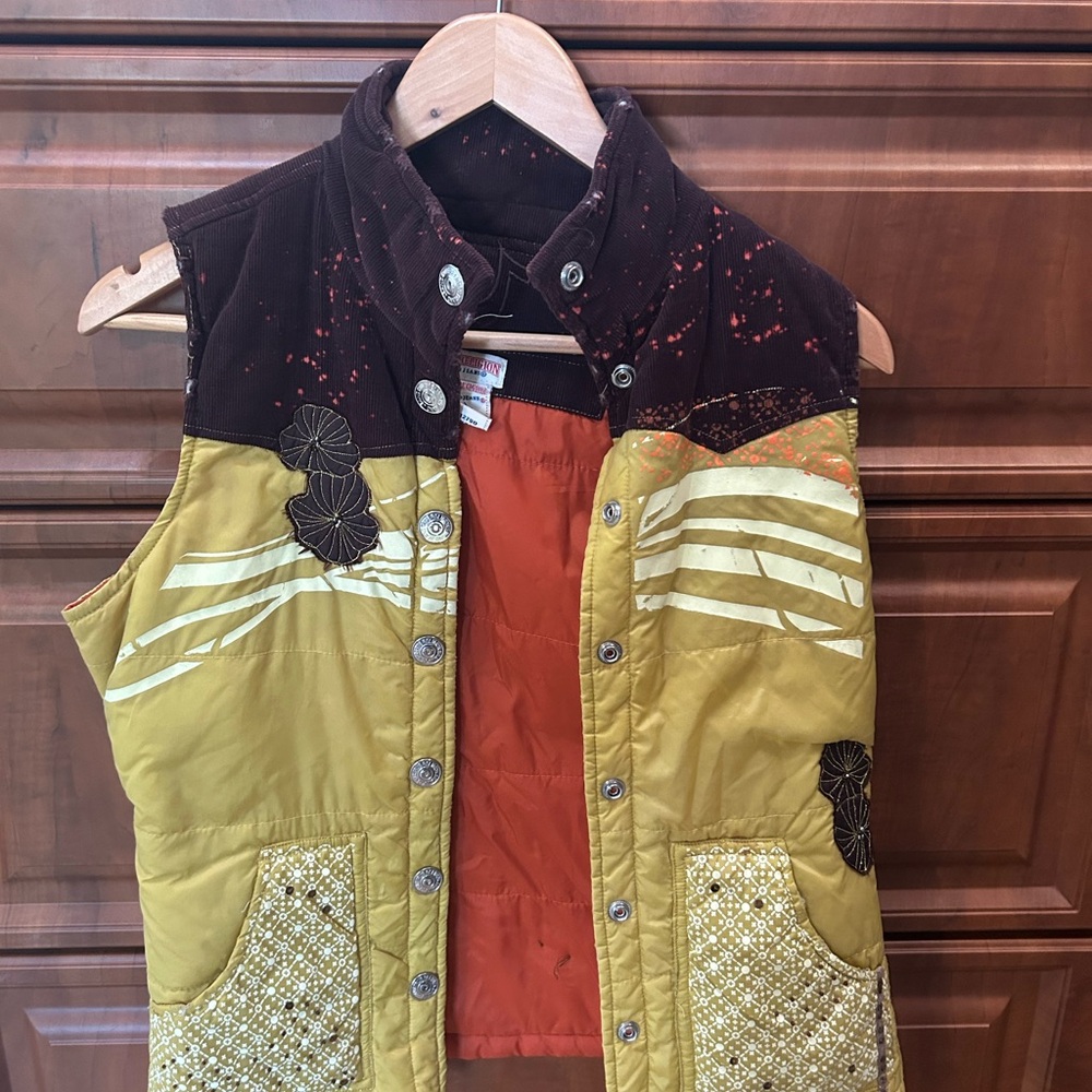 True Religion Brown and Yellow Quilted Vest